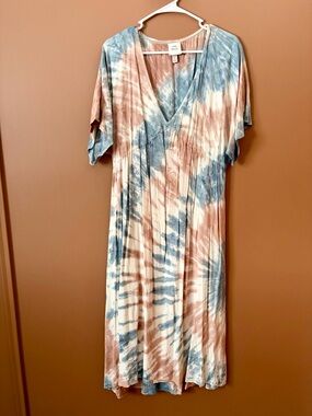 Knox Rose Tie Dye Maxi Dress Size Medium Boho Flowy V Neck Short Sleeve